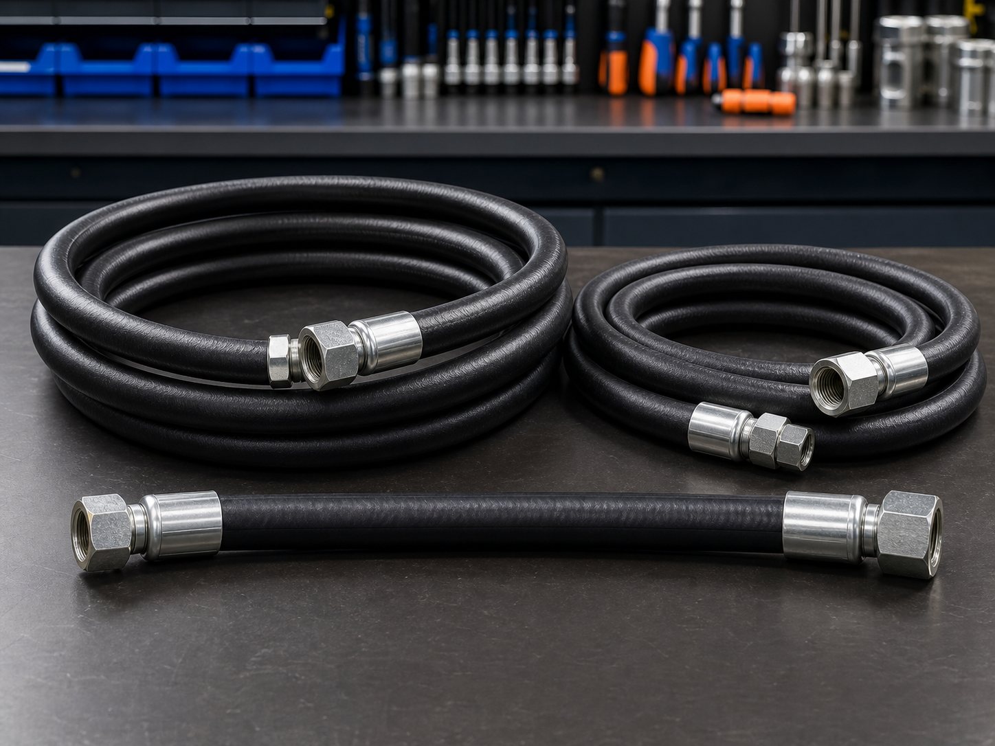 Hydraulic hose assemblies with crimped fittings